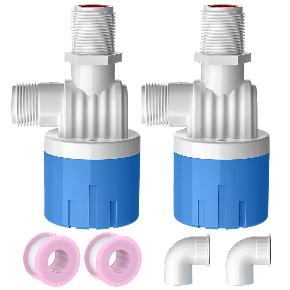 Cxztcl 2 Pack 1/2 Float Valve for Water Tank,Aquapulse Water Float Automatic Water Level Control Aqua Pluse Trough Blue Plastic Float Valve Switch for Pool,Pond,Livestock(Top inner)