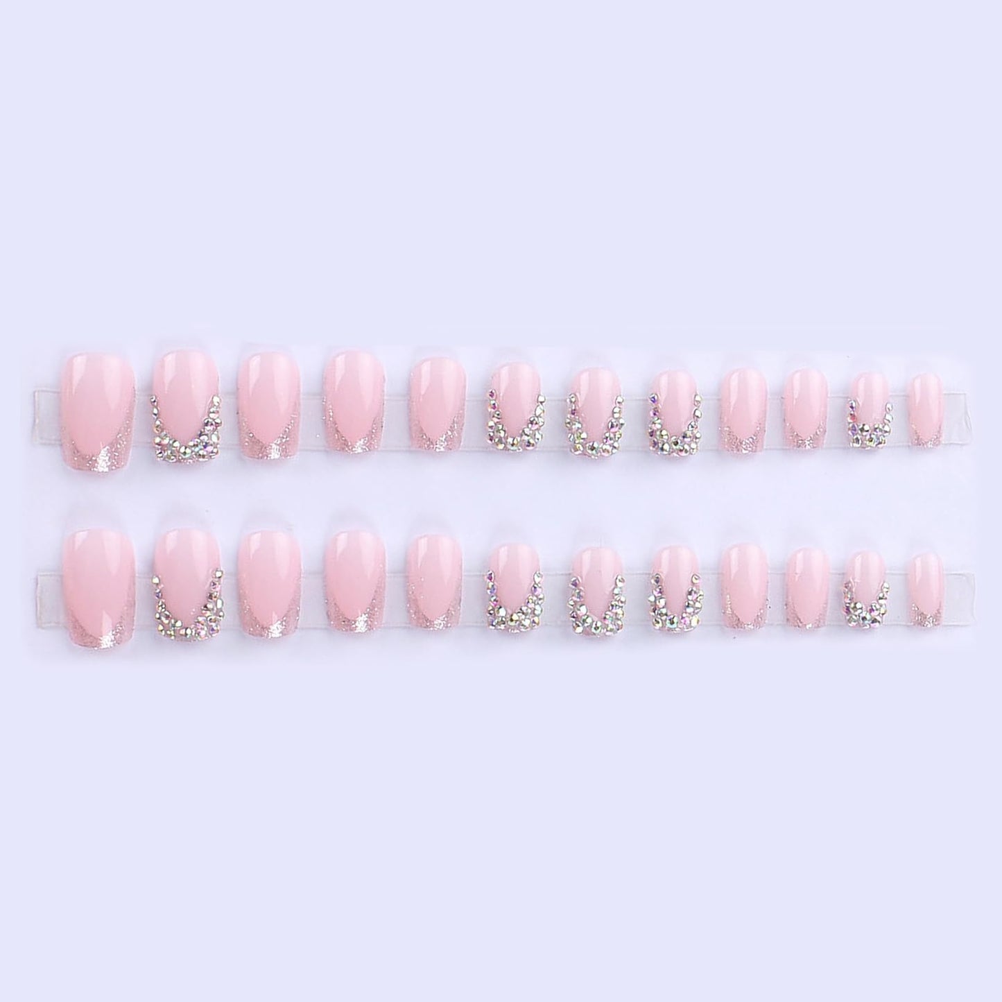 MISUD Press on Nails - Short Square Fake Nails with Bling Glitter, Acrylic Sparkly Rhinestone Design 24 pcs