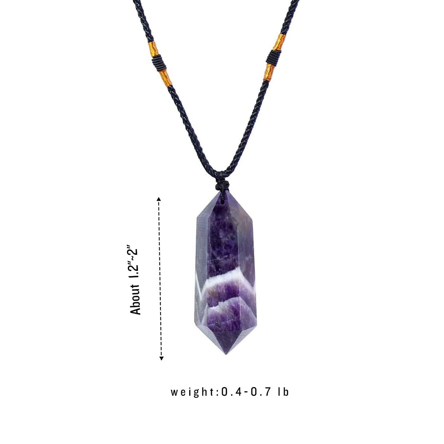 Runyangshi Dream Amethyst Healing Crystal Pendants, Double Pointed Natural Crystal Quartz Necklace 6 Faceted Chakra Crystal Wand Stone