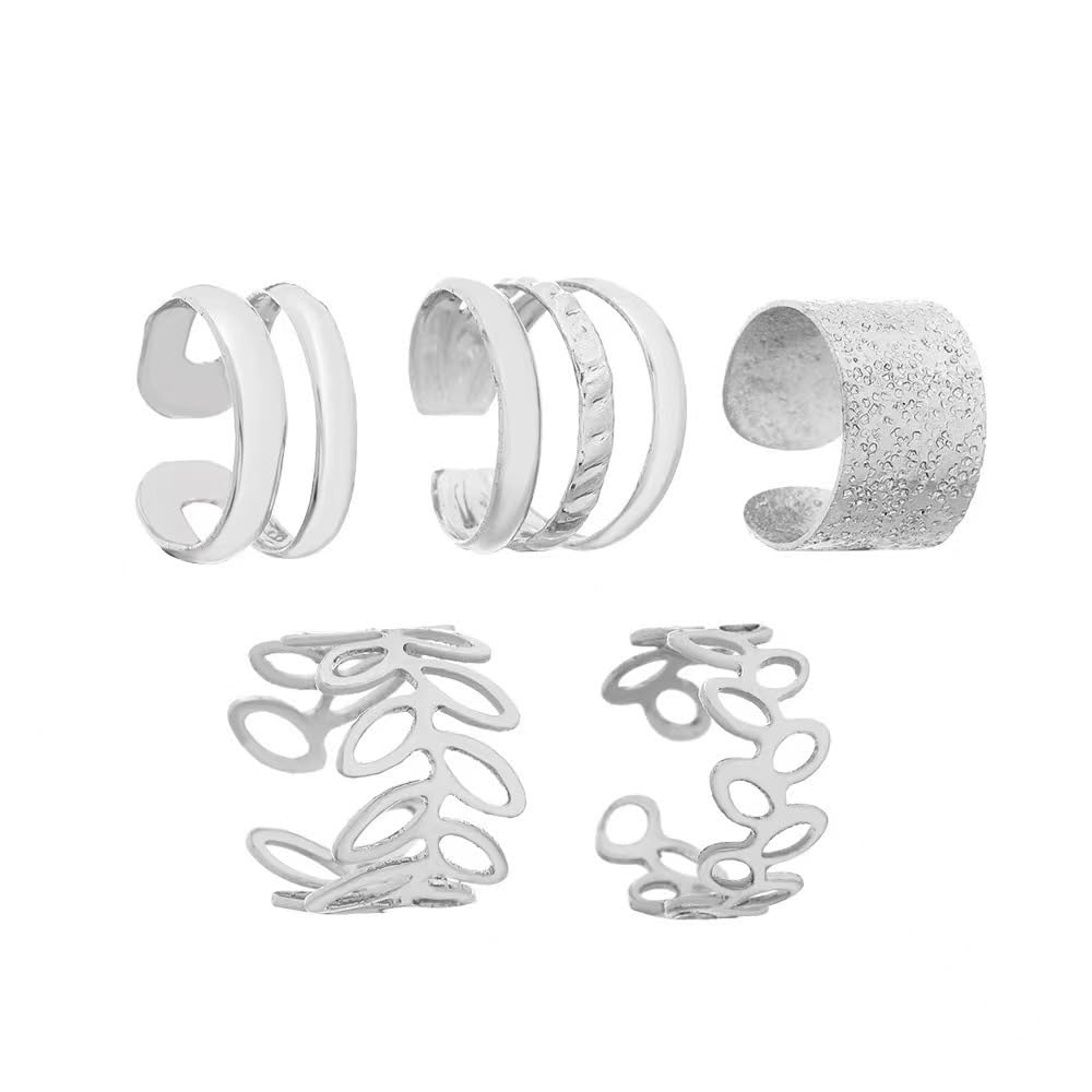 5 Pcs Cute Ear Cuffs for Women Non Piercing Ear Cuff Earrings Clip on Earring Set Cartilage Earrings Stack Jewelry for Women-Silver
