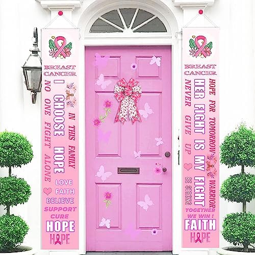 Estivaux 2 Pieces Breast Cancer Awareness Bows for Wreath, Breast Cancer Awareness Cheer Wreath Bows Pink White Burlap Bow Holiday Farmhouse Craft Bows for Front Door Home Tree Top Garden Supplies