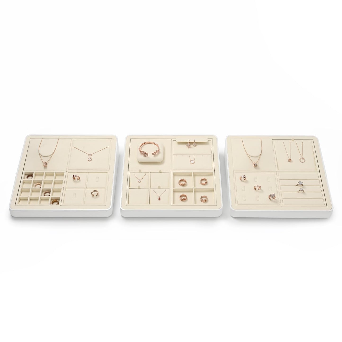 Oirlv Microfiber 9 Slots Jewelry Pendant Display Tray Jewelry Necklace Organizer Display Tray(Beige)