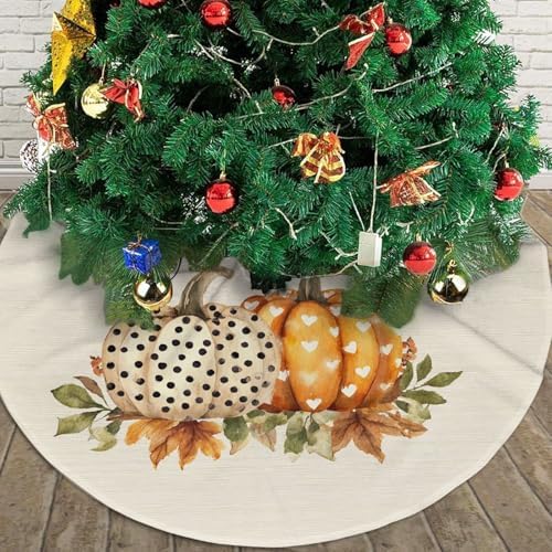 Fall Pumpkins Flowers Maple Christmas Tree Skirts 36", Xmas Tree Cloth Mats Trees Skirts for Decor Gift, Home Decoration