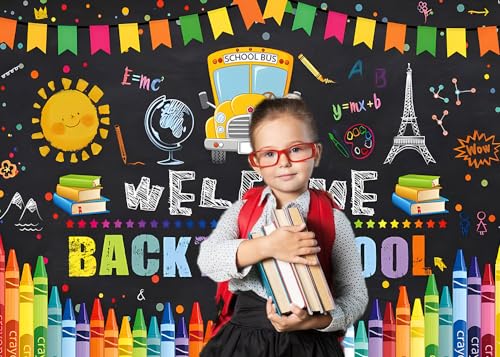 Welcome Back to School Backdrop 7x5ft Cartoon School Bus Photo Background for Photoshoot Fabric Photography Backdrop Online Teaching Background Teachers Students Photocall Backdrop - color: School Bus, size: 7x5ft