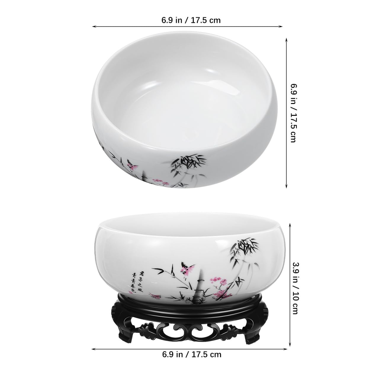 YARNOW Ceramic Lotus Bowl Planter with Stand - 6.9 Inch Water Lily Bowl for Home Office Garden Decor, No-Drainage Hole