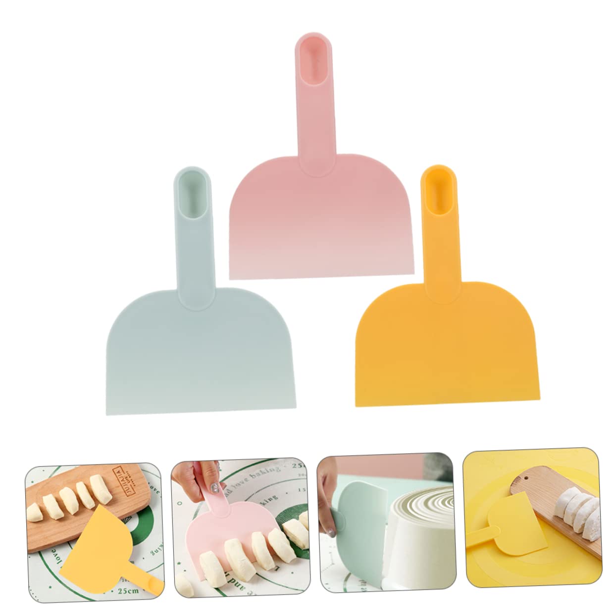 KICHOUSE Dough Scraper 3-Pack with Spoon Handle 6.49X4.72In Non-Stick Plastic Dough Cutter Kitchen Gadget for Baking Pizza Bread Cake Preparation