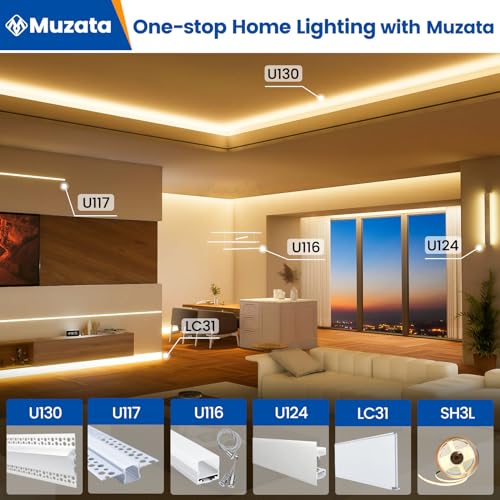 Muzata 5Pack 3.3FT/1M Plaster in LED Channel Trimless Recessed LED Strip Diffuser Channel Spotless Deeper Wider for Drywall Ceiling Wall U117 WW 1M - size: 5pack*1m/3.3ft