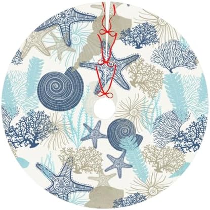 Starfish Algae Corals Seashells Christmas Tree Skirts Starfish Algae Corals Seashells Printed Tree Skirt 30" Gorgeous Xmas Holiday Party Ornaments Keepsake Gift
