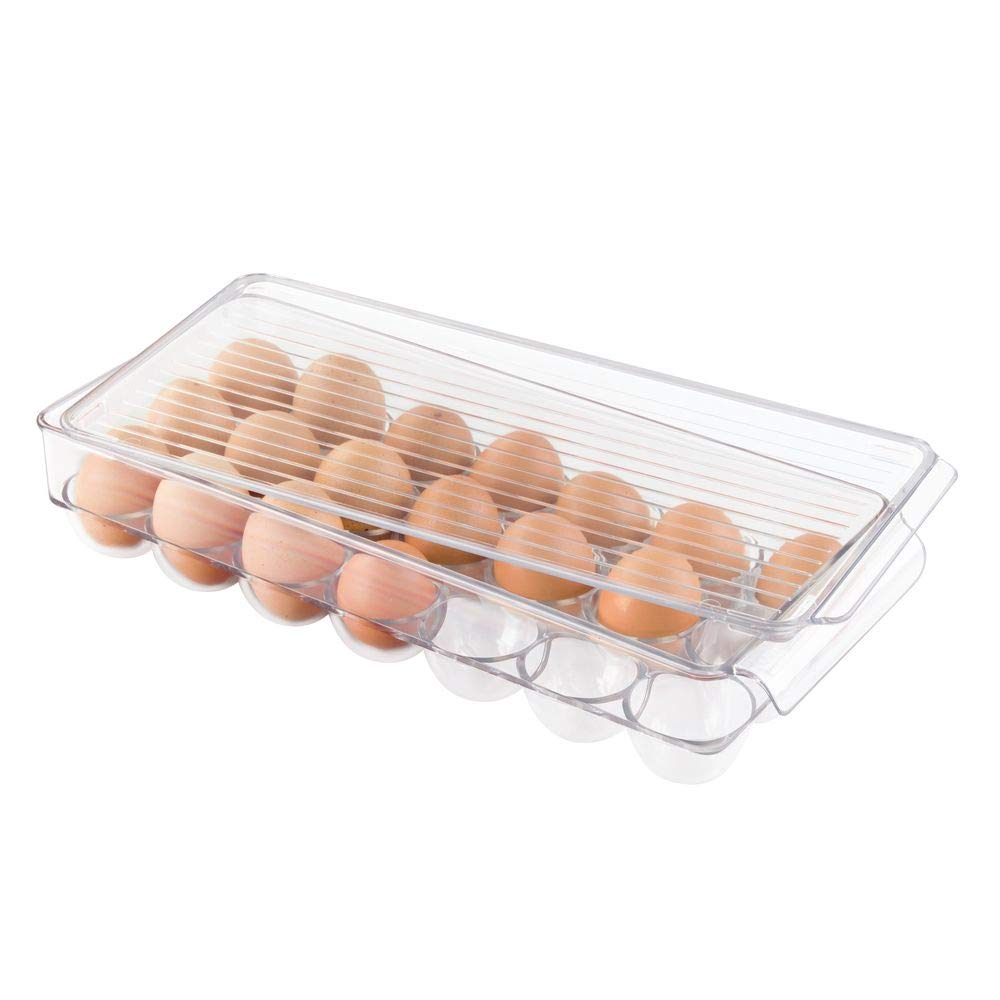 iDesign Clear Plastic Egg Holder for Fridge with Lid - 21 Egg Storage Container Organizer Bin