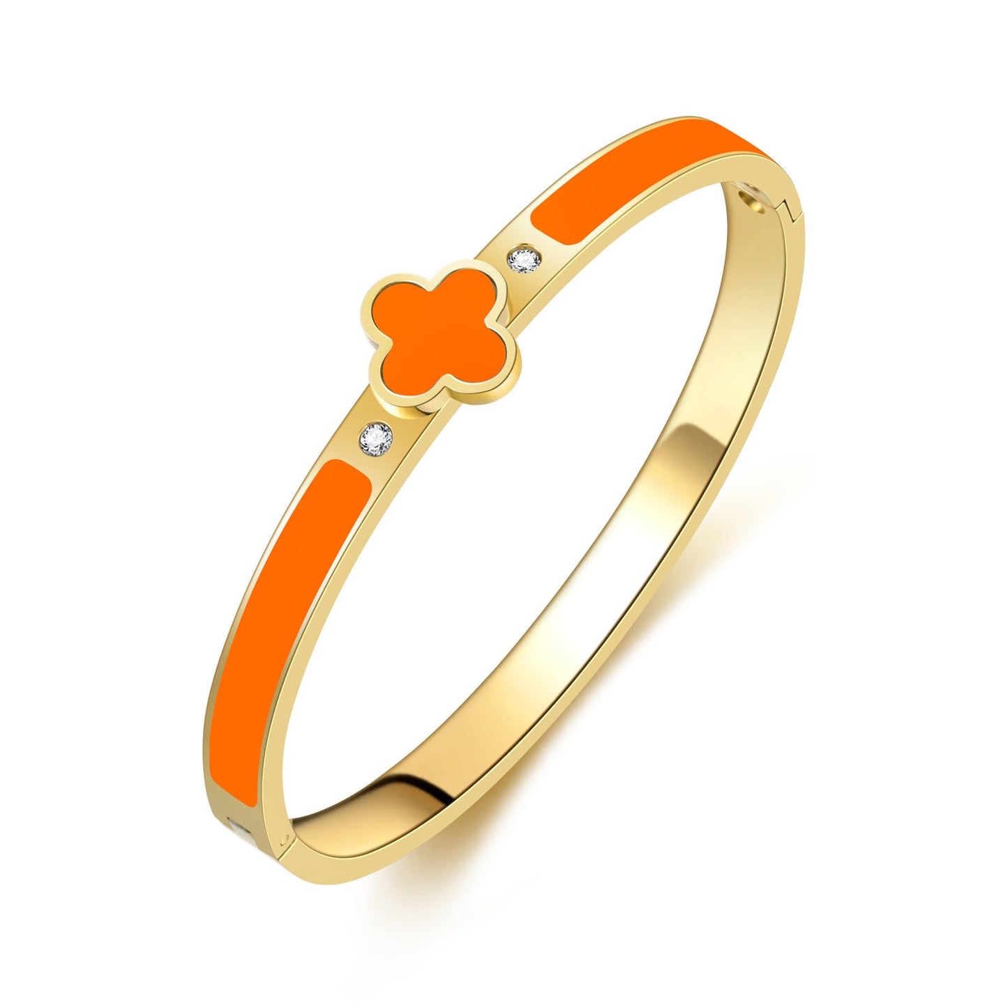 KYJAC 18k Gold Plated Stainless Steel Four Leaf Clover Bracelet for Women - Non-Tarnish, Precision Polished Chunky Oval Bangle in Black, White, Pink, Red Clover Bangle