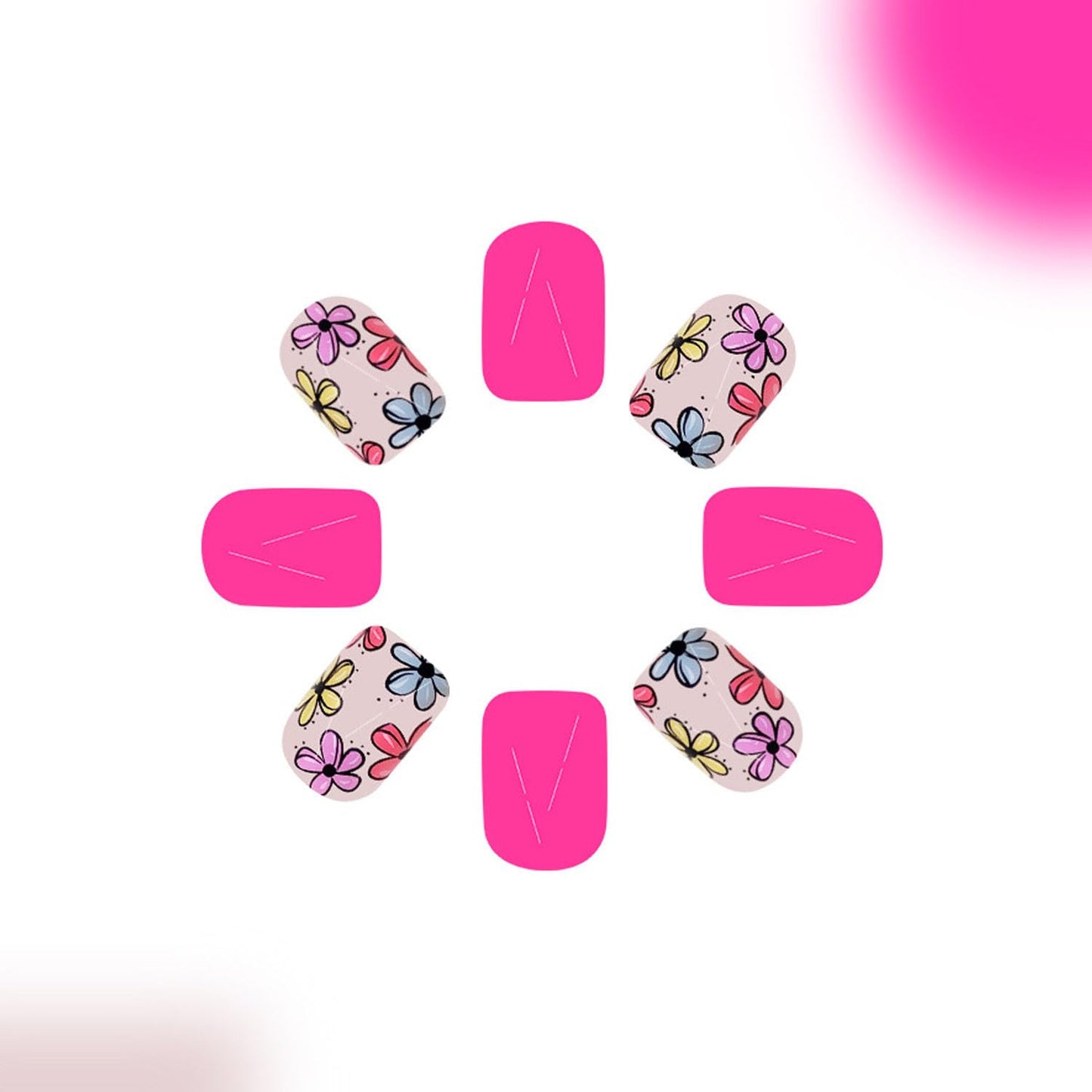 Rose Red Press on Nails Short Square Fake Nails with Spring Designs Colorful Flowers Full Cover Nails Press ons Cute Artificial False Nails for Women 24 Pcs