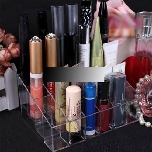 Transparent Cosmetic Makeup Organizer Clear 24 Lattices Lipsticks Cosmetic Lotion Makeup Organizer Storage Display Holder Stand - size: 5.75x3.75x1.75 Inch (Pack of 1)