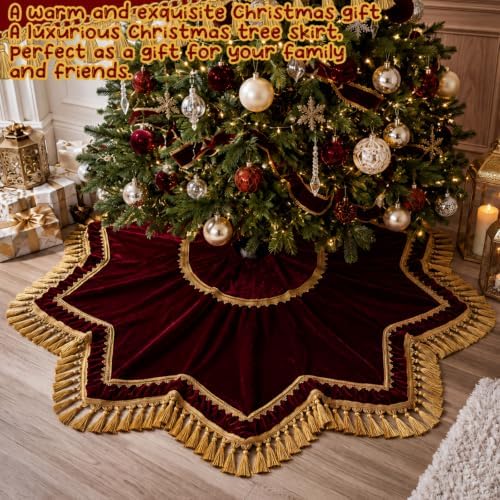 Roowest 48 Inch Classic Christmas Tree Skirt Velvet, Octagon