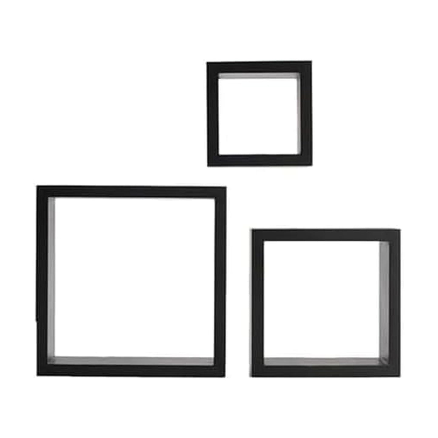 MELANNCO Floating Wall Square Cube Shelves for Bedroom, Living Room, Bathroom, Kitchen - Wood, Set of 3, Black