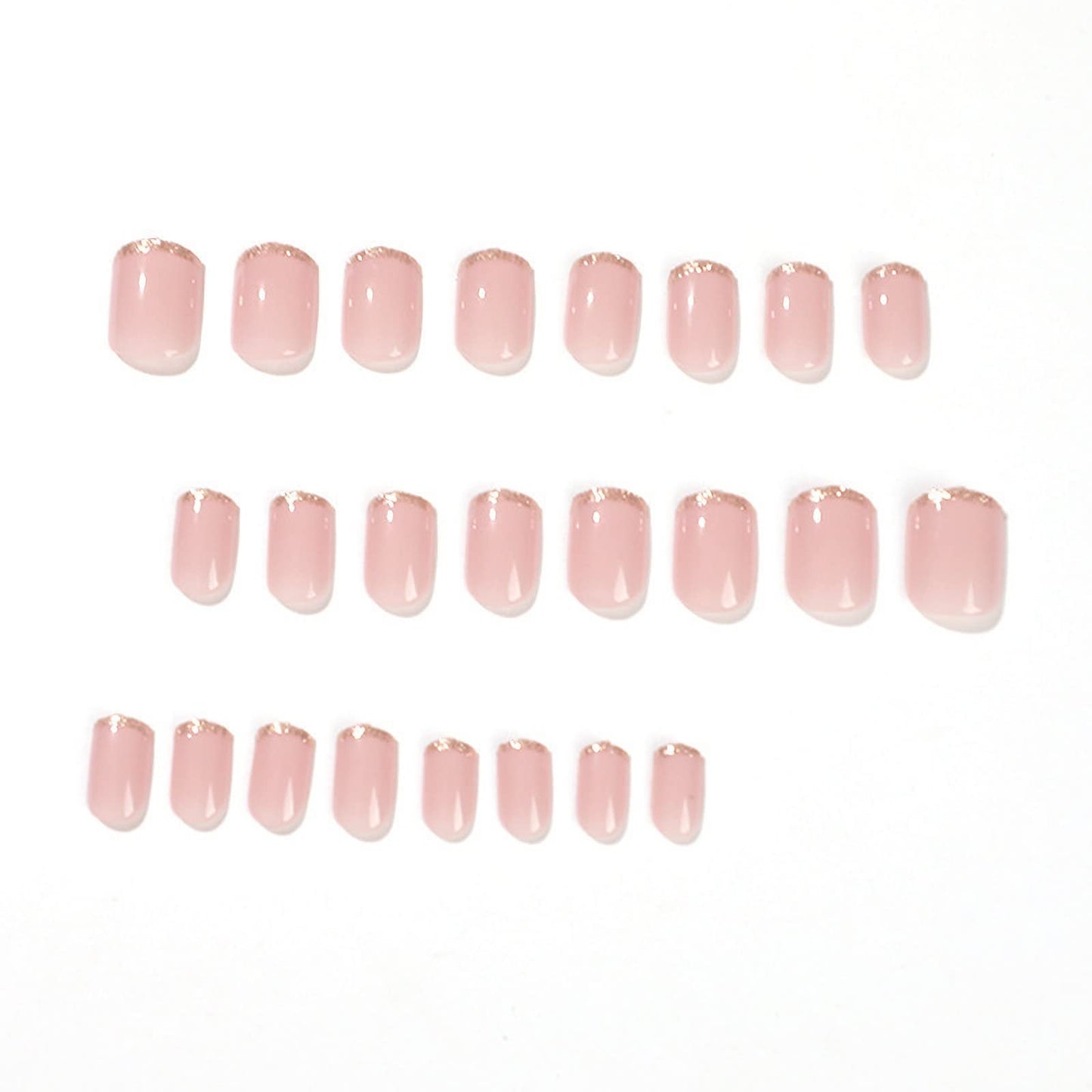 IMSOHOT Short Square Squoval Glossy Press on Nails, Nude Gold French Acrylic Nails for Women, 24PCS