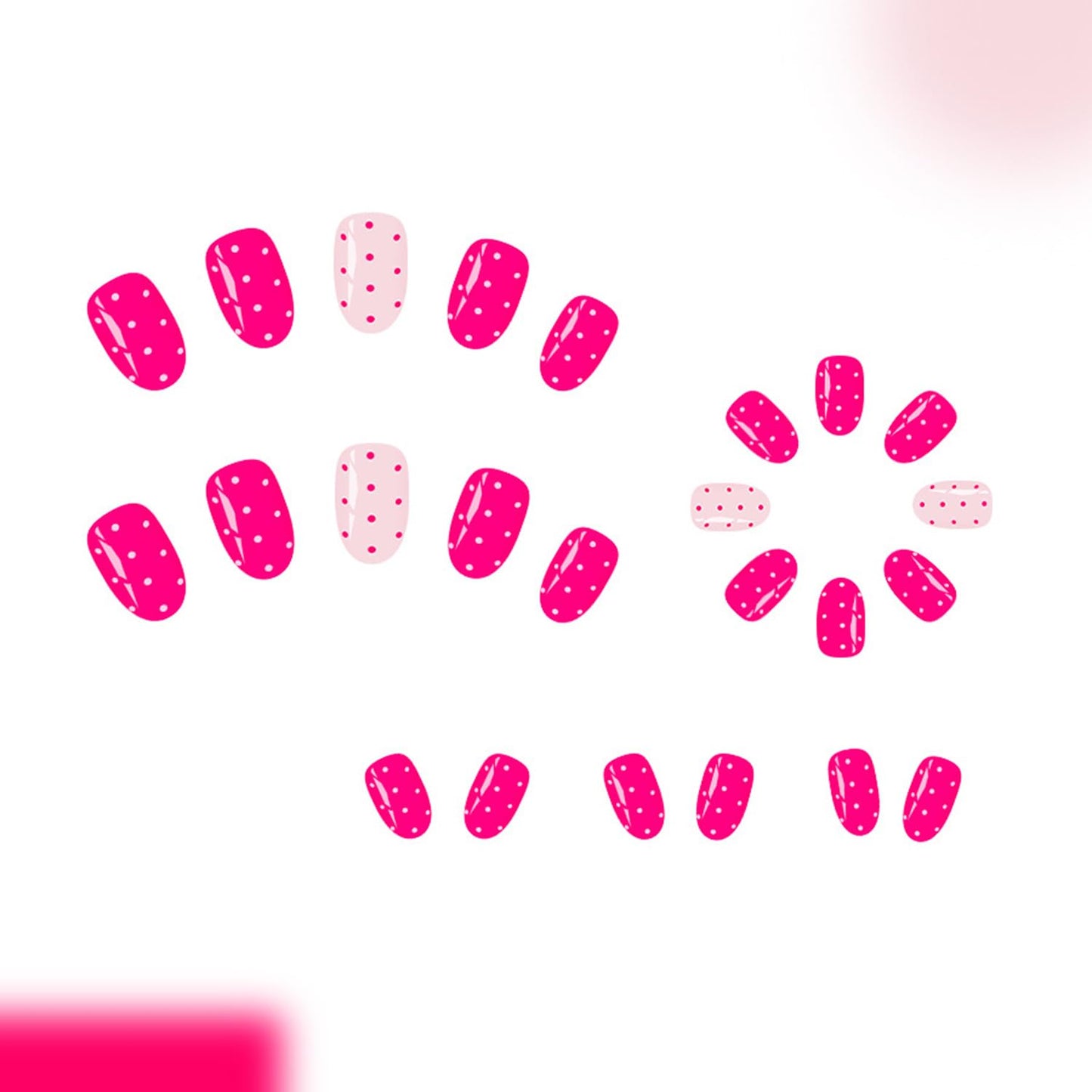 Polka Dot Press on Nails Short Oval Fake Nails with Pink Designs Short Nails Press ons Glossy Full Cover Pink Polka Dot Glue on Nails Reusable Artificial False Nails for Women Manicure