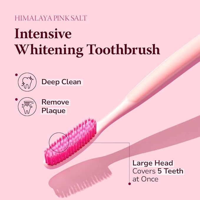 HIMALAYA PINKSALT Intensive Clean Toothbrush 4 Count - Extra-Large Toothbrushes for Adults, Plaque Remover for Teeth, Tapered Bristles Gentle on Teeth and Gum, Deep Clean Toothbrush