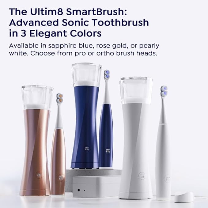 SuperMouth® ULTIM8 SmartBrush™ Electric Toothbrush - Patented SuperBristles® Clean Teeth 40X Better, Dual Sonic Modes, Pressure Sensor, Stunning Design - Teens & Adults - Sapphire Blue