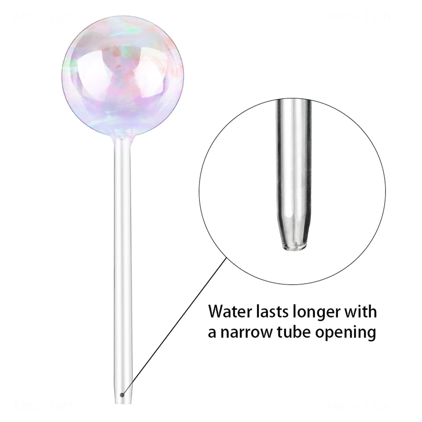 [6 PCS] Light Iridescent Rainbow Gradient Color Clear Glass Self-Watering System Spikes, Automatic Plant Waterer Bulbs