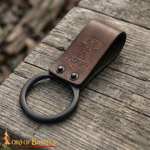 Lord of Battles Medieval Genuine Leather Axe Frog | Axe Holster with Belt Loop | Waist Holder for Axes, Tools - color: Mjolnir - Brown