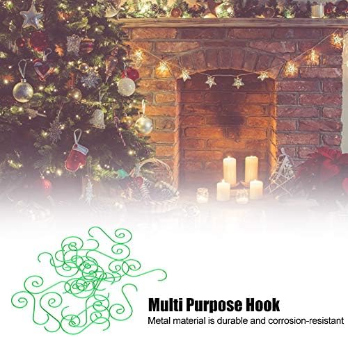 Cryfokt 60 Pcs Metal S Hooks for Christmas Tree Ornaments, 4 Colors (Green)