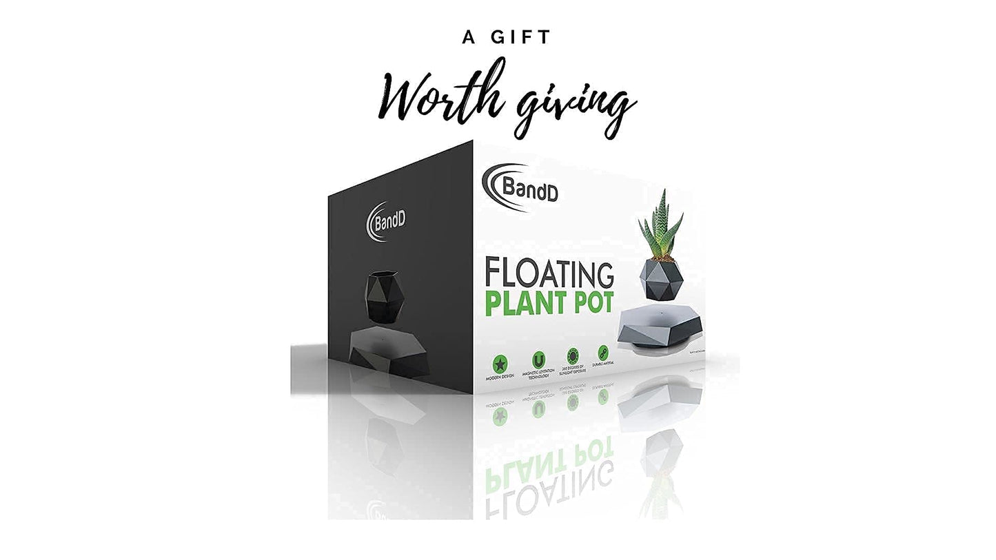 BandDlevs Floating Pots for Plants - Levitating Pot - Levitating Planter for Bonsai, Succulents, Air Plants - Floating Magnetic Display for Home Office Desks - Magnetic Levitation Plant Holder (Black)