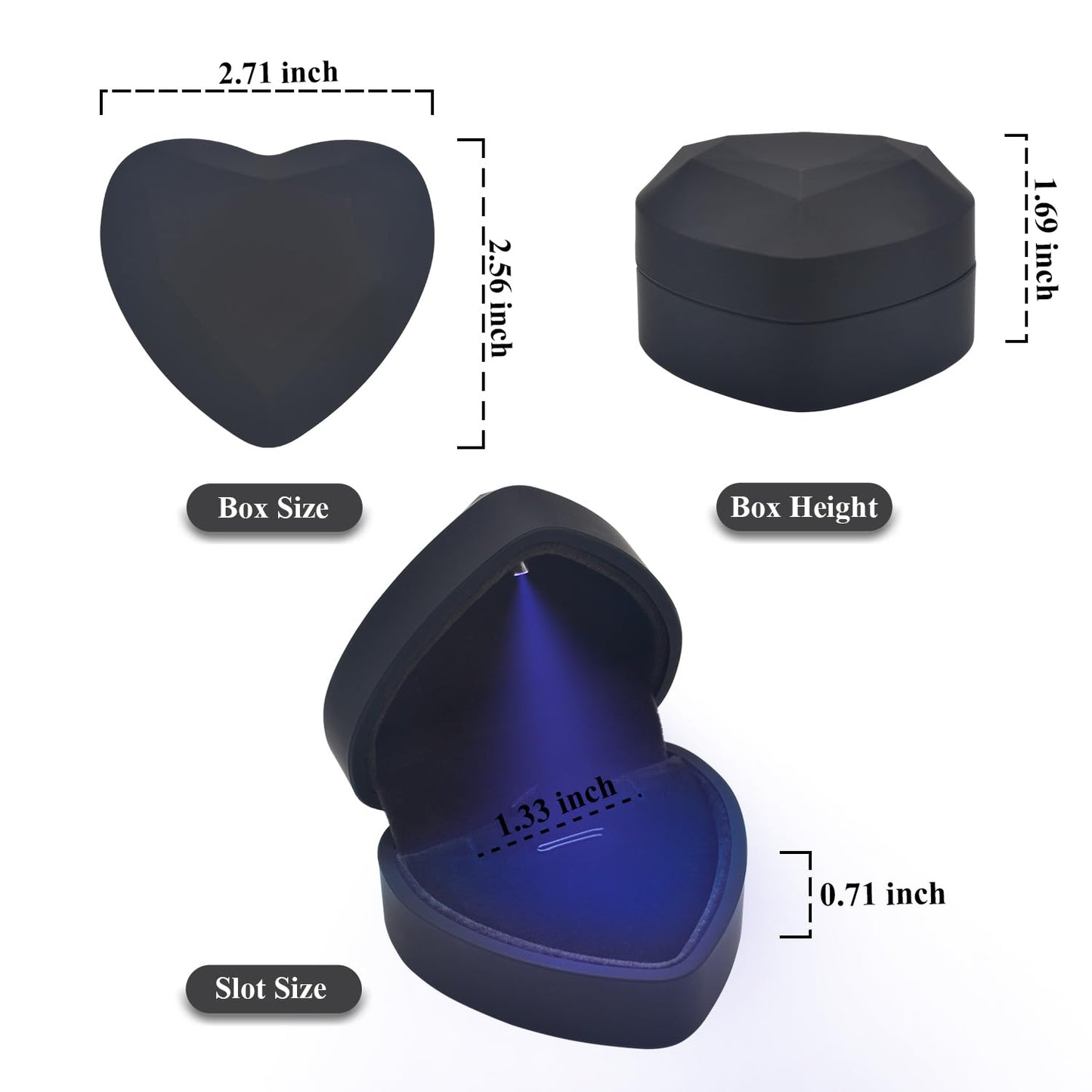 Eveynsh LED Heart Necklace Presentation Box with Automatic Light, Compact Necklace and Earring Display Case – Designed for Proposals, Romantic Gift Reveals, Weddings and Anniversary Moments, Black