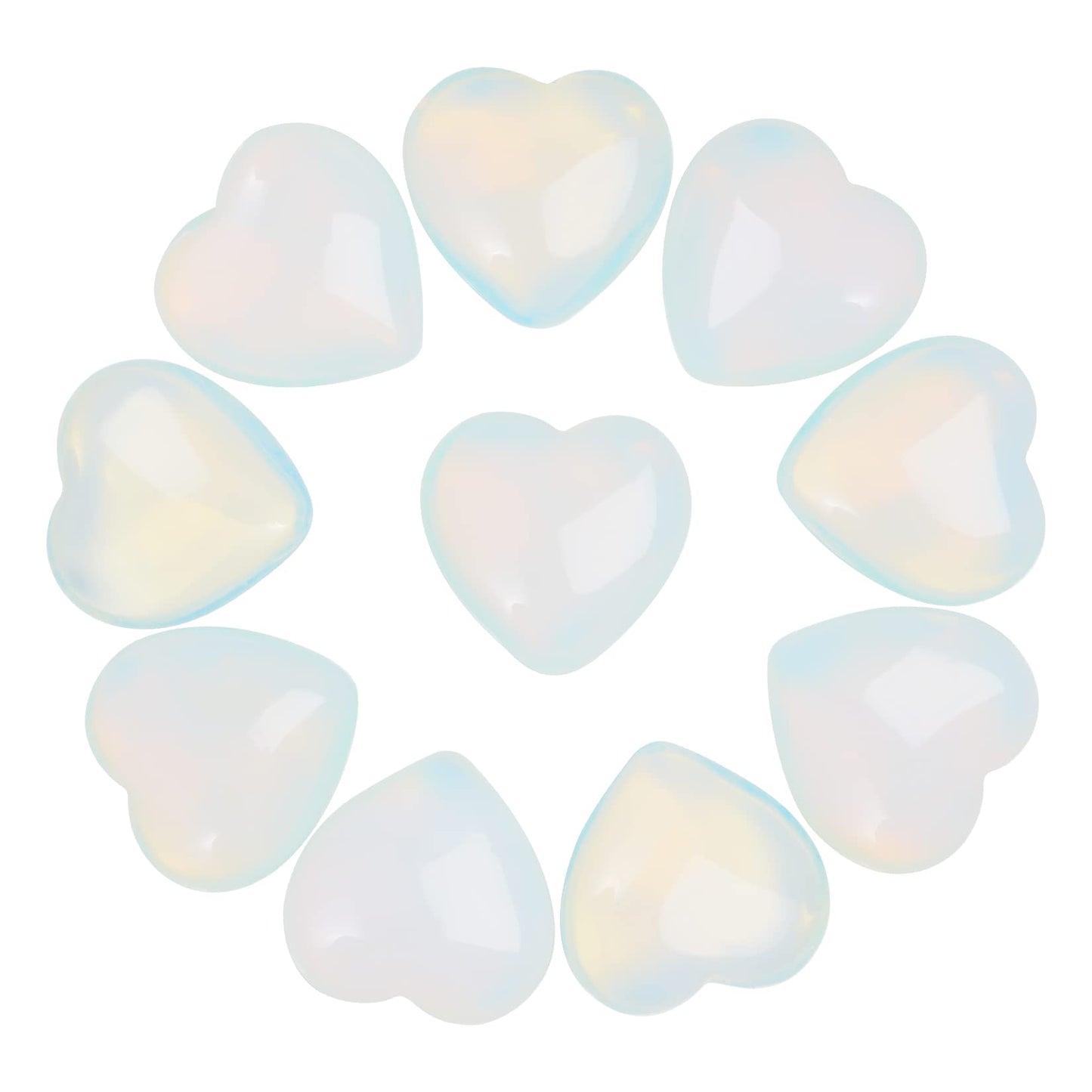 Marrywindix 10 Packs 1 Inch Healing Crystal Natural Opalite Heart Love Carved Palm Worry Stone Chakra Reiki Balancing