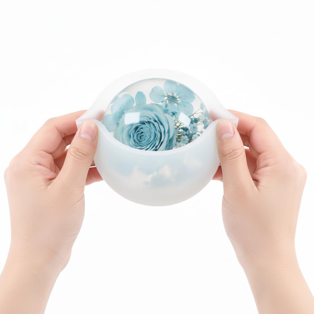 Silicone Resin Sphere Mold Set, White, 11.9 cm and 10.2 cm Large Ball Molds for Flower Preservation, Epoxy Resin Casting, Candles, Soap Making, DIY Crafts, 2 Pack