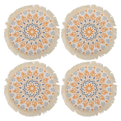 Boho Photography Prop Mat, Boho Decorative Mat with Exquisite Pattern and Tassel Design, Insulation Pad for Table Decoration, Includes 4 Mats for Photo Shoots and DIY Wax