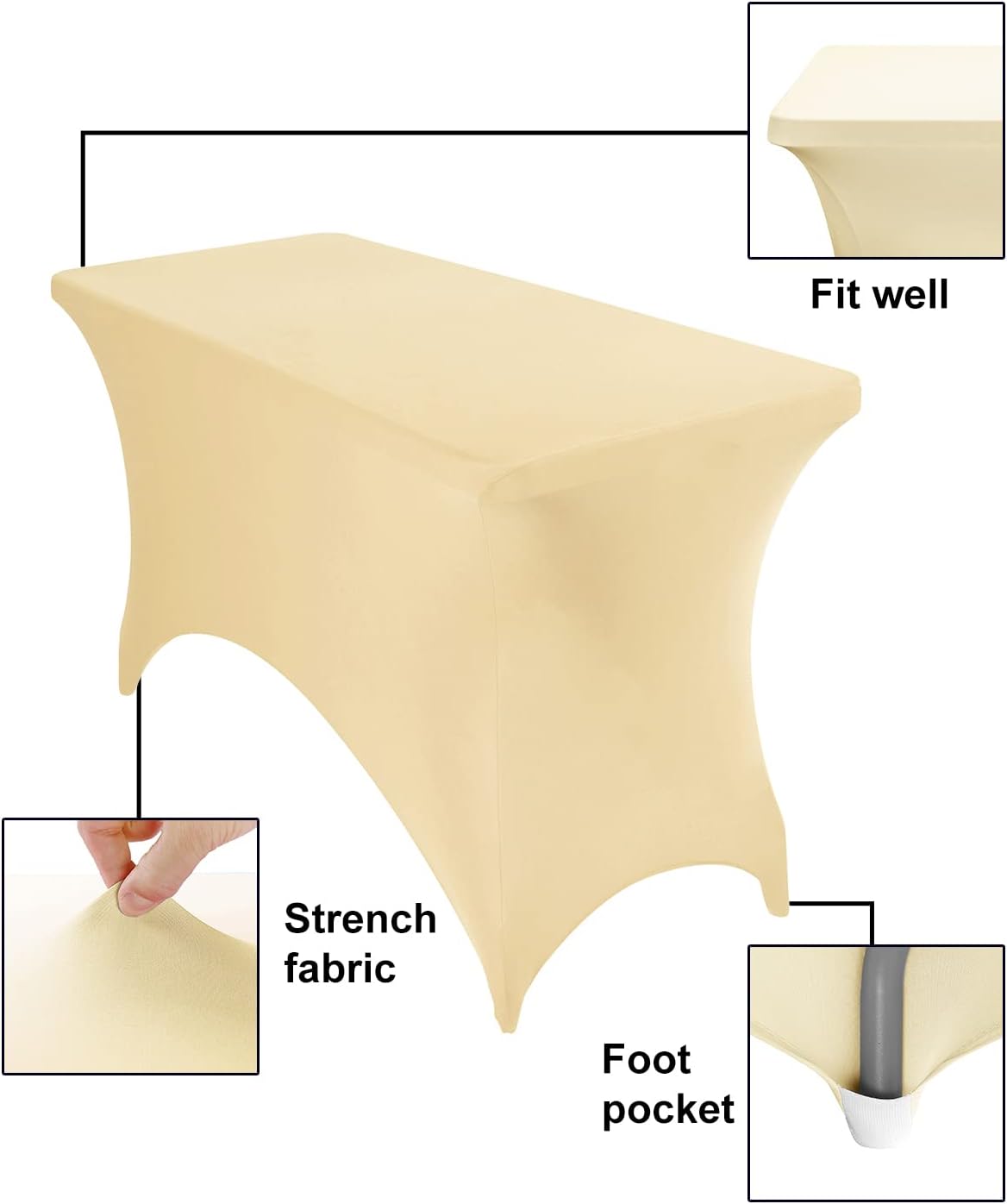 Spandex 4ft Waterproof Table Cover for Party,Wedding, Banquet, and Events(Champagne)