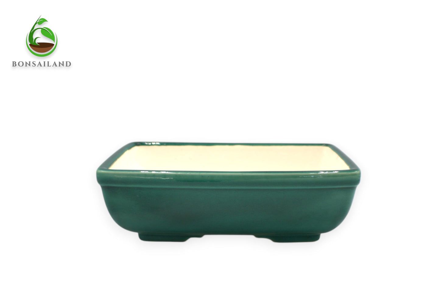 Bonsai Pot, Ceramic, Handmade, Rectangular with Round Corners, Green, 8.75 x 7 x 2.75 inches