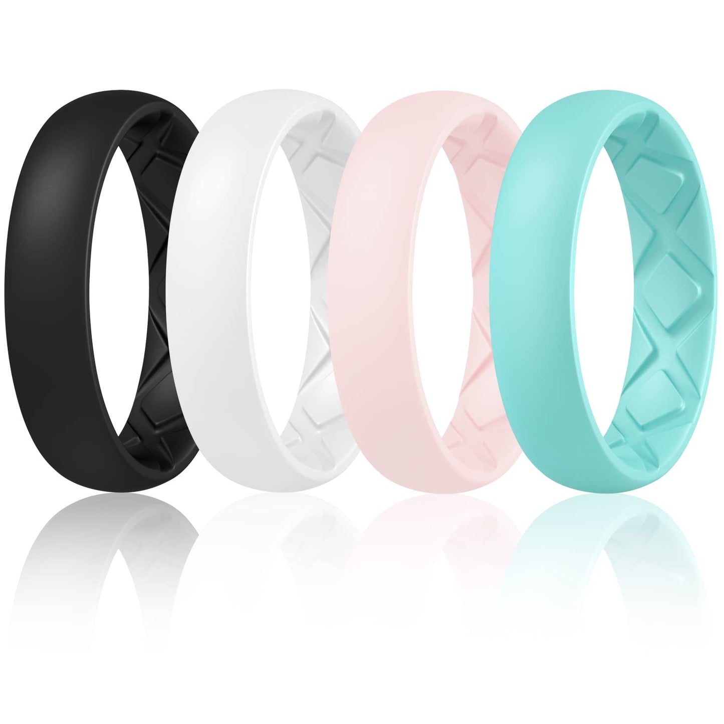 Egnaro Women's Engagement Rings, Silicone Inner Arc Ergonomic Breathable Design with half sizes, Rubber Wedding Band Rings，5.5mm Wide-2mm Thick
