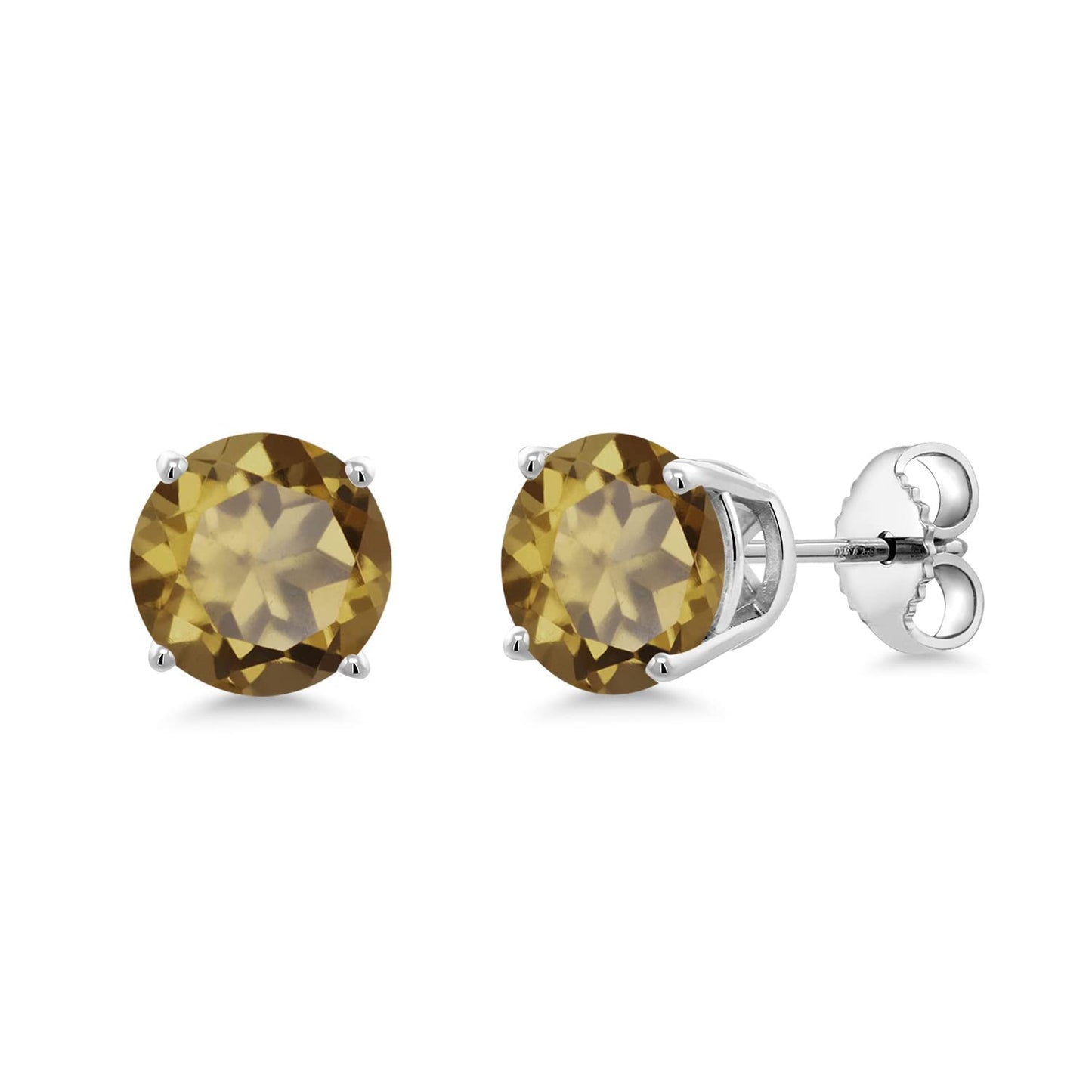 Gem Stone King 2-4 Cttw Round Gemstone Birthstone Stud Earrings For Women Men | 925 Sterling Silver | Round 7MM | Fine Jewelry Gifts for Women Her Mom Wife Men | Whiskey Quartz