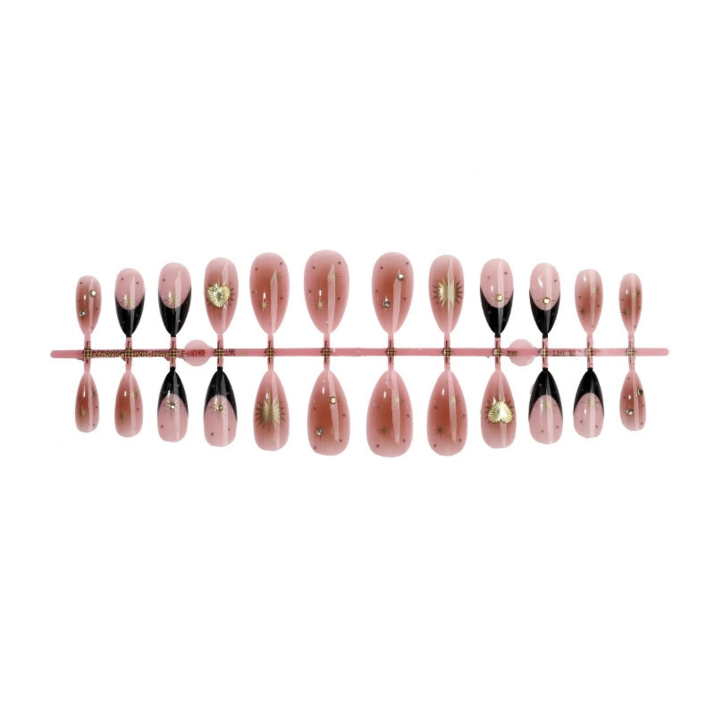 octoswave Medium Almond Press on Nails French Tip Fake Nails Artificial Nail Black with Love Stick on Nail for Women 24pcs