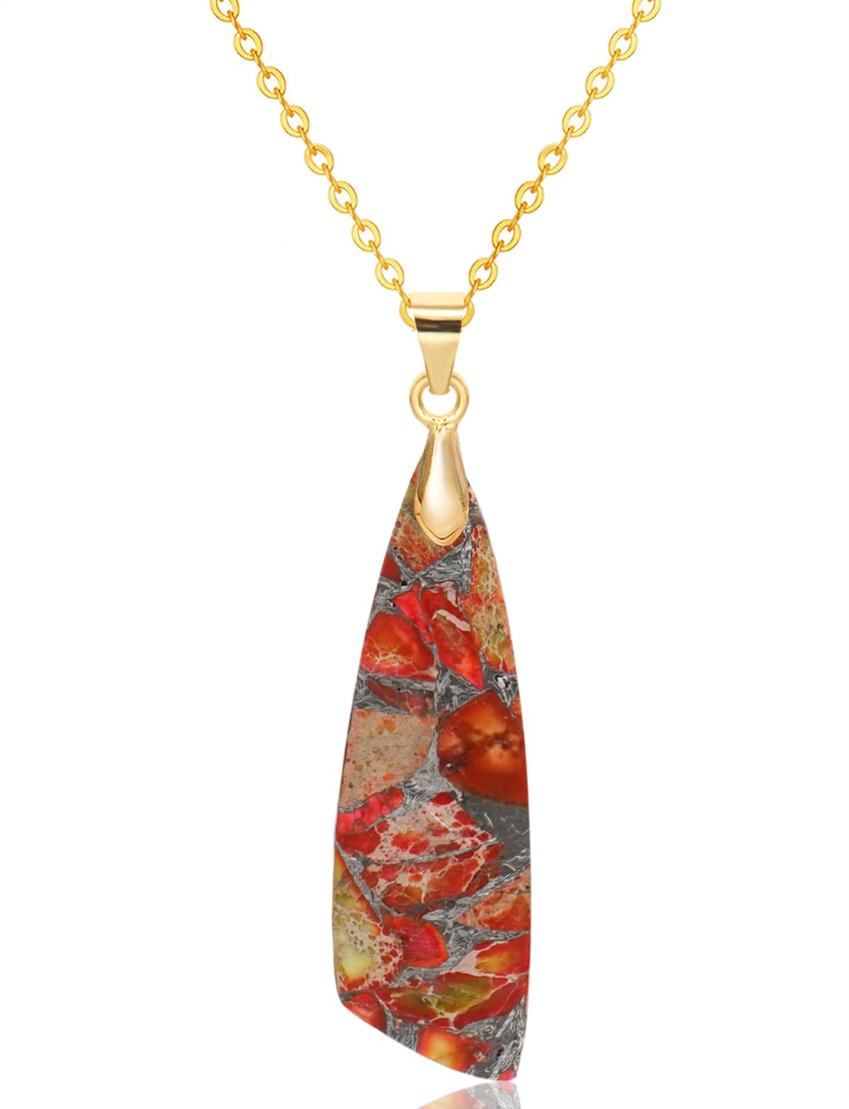 Wovanoo Nature Stone Necklaces for Women Boho Gemstone Pendant Necklace 18K Gold Chain Necklaces Orange Gold