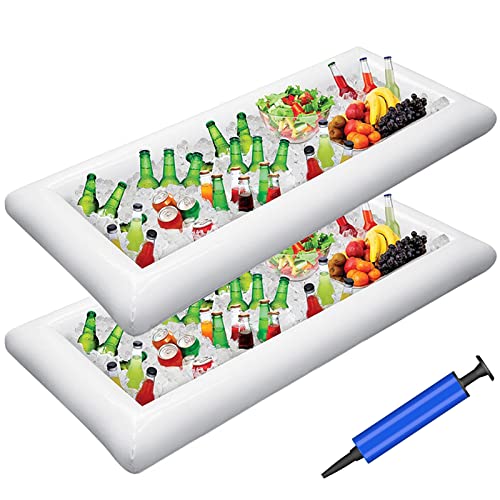 Jasonwell Inflatable Serving Bars Ice Buffet Salad Serving Trays Food Drink Holder Cooler Containers Indoor Outdoor BBQ Picnic Pool Party Supplies Luau Cooler w Drain Plug - style: 2 PCS