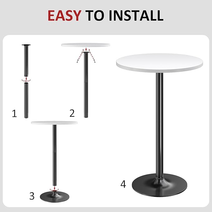 Furmax Bistro Pub Table Round Bar Height Cocktail Table for Home Bar, Small Round Bar Tables for Party, Dining Room, Living Room and Wedding, Metal Base MDF Top Obsidian, 40.6 Inch Height (2, White-1)