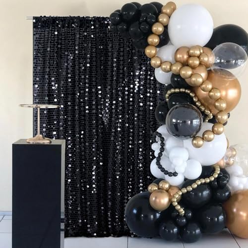 SquarePie Shimmer Wall Backdrop Big Payette Sequin Curtain 4FT x 7FT Black Background for Party Wedding 1 Panel - color: Black