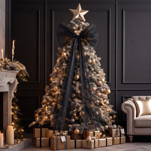 Soulchen 49 Inch Christmas Tree Topper Bow Large Tulle Ribbon,Black