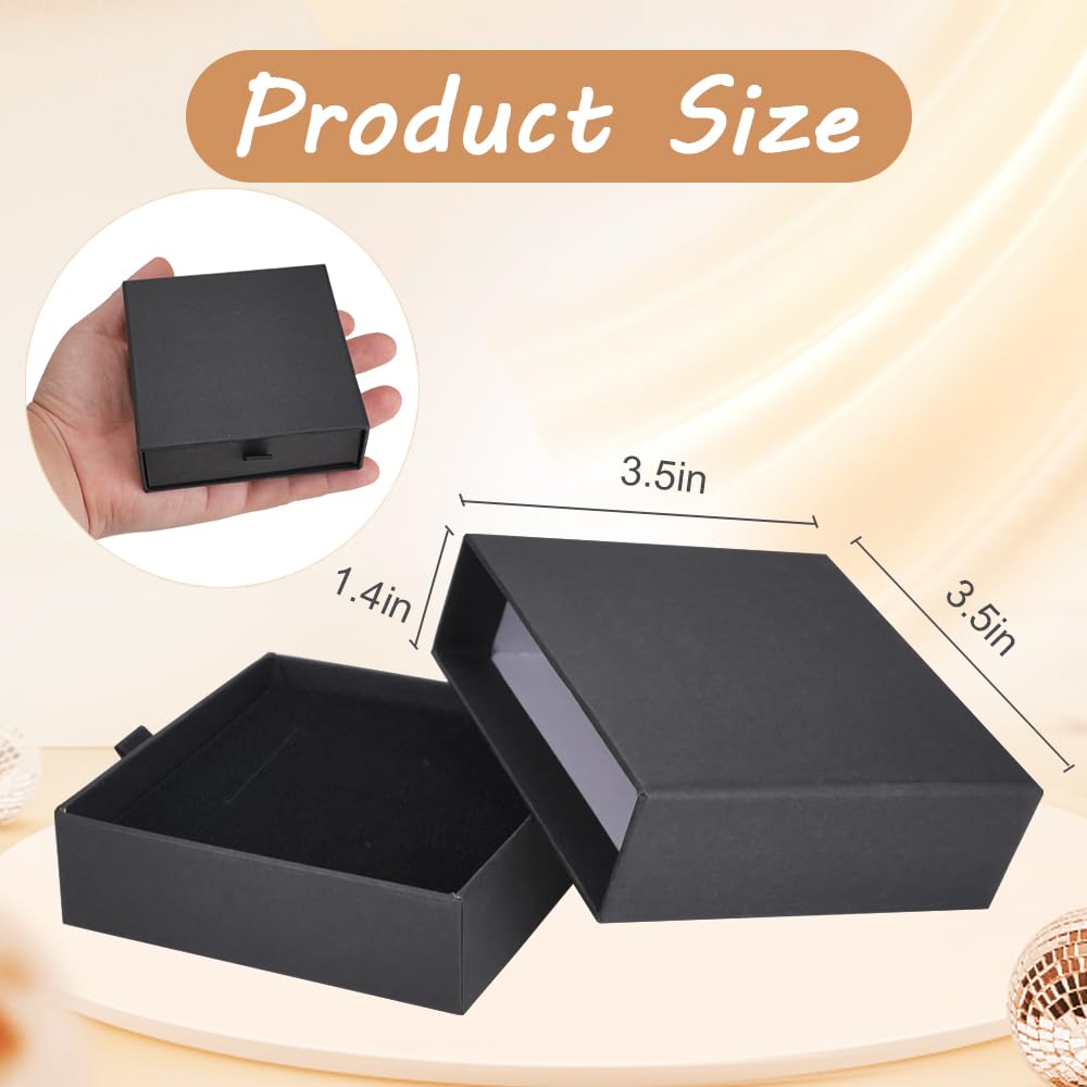 LIOUCBD 10 Pack Jewelry Gift Boxes, 3.5x3.5x1.2 Inch Cardboard Drawer Display Jewelry Boxes, Small Jewelry Boxes with Lids and Sponge Insert for Bracelets Rings Pendants Necklaces Earrings(Black)