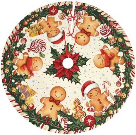 Gingerbread Man Christmas Tree Skirt 36 Inch Xmas Tree Mat Party Decor Supplies for Holiday Home Decorations