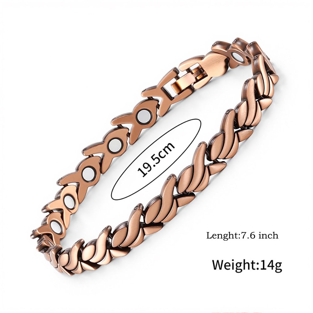 Copper Bracelet for Women, 99.99% Pure Copper Megneetic Bangle Arthritis, Effective Neodymium Lympunclog, Titanium Steel Heart Crystal Bracelets, Pulsera de Cobre para Mujer