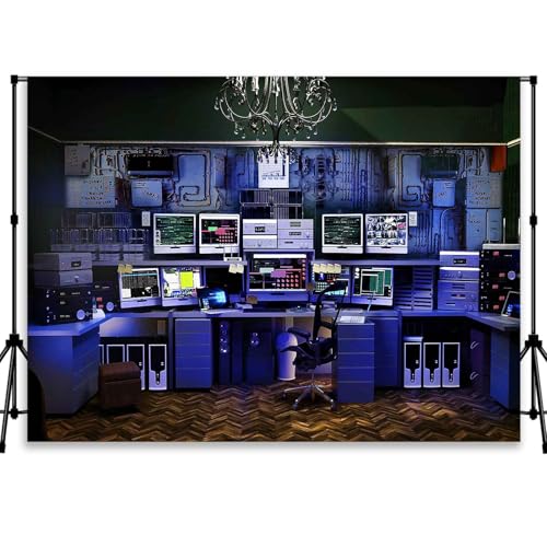 7x5ft Office Backdrop Retro Computer Photo Backdrop Hacker Room Background for Monitoring Room Decorations Photo Booth Props Supplies YUNBDJ557