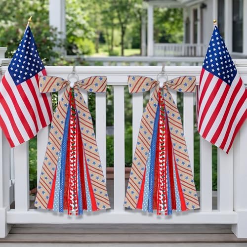 Suncalla 2 Pcs Patriotic Star Ribbon Bow for Wreath Sash for Front Door
