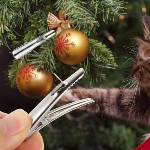 Vaguelly 50pcs Silver Stainless Steel Christmas Ornament Clips with Compact and Stable Design for DIY Wreath and Christmas Tree Decor, Lightweight Alligator Clamps for Hanging Ornaments