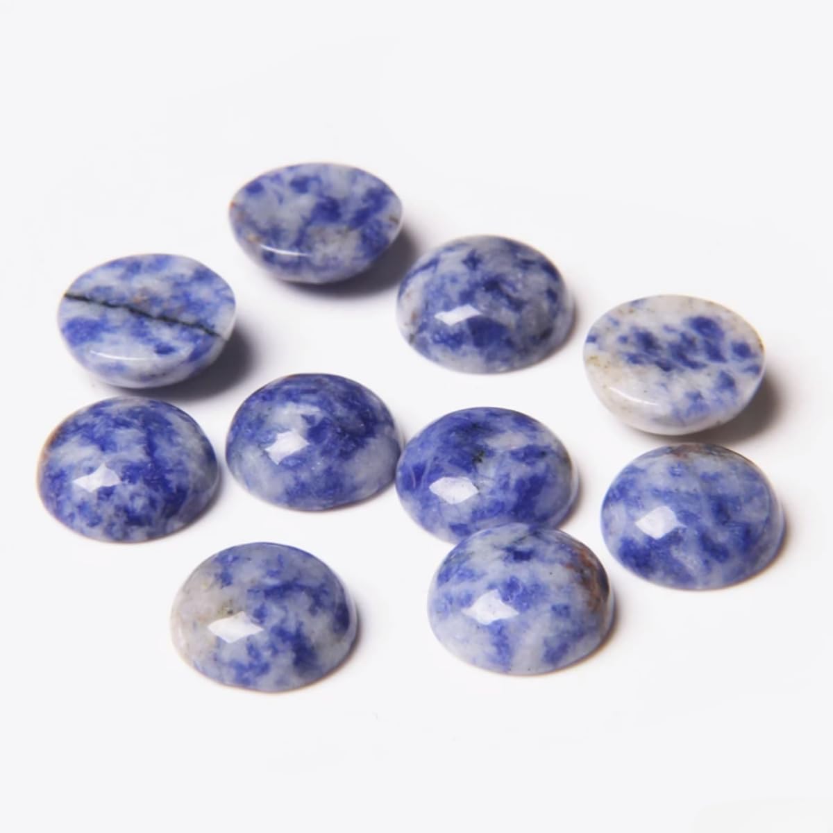 20pcs 12mm Natural Stone No Hole Blue Sodalite Semicircle Smooth Cabochons Beads Healing Chakra Crystal Stone Bead for Jewelry Making Rings Earrings Necklace Bracelet DIY Crafts