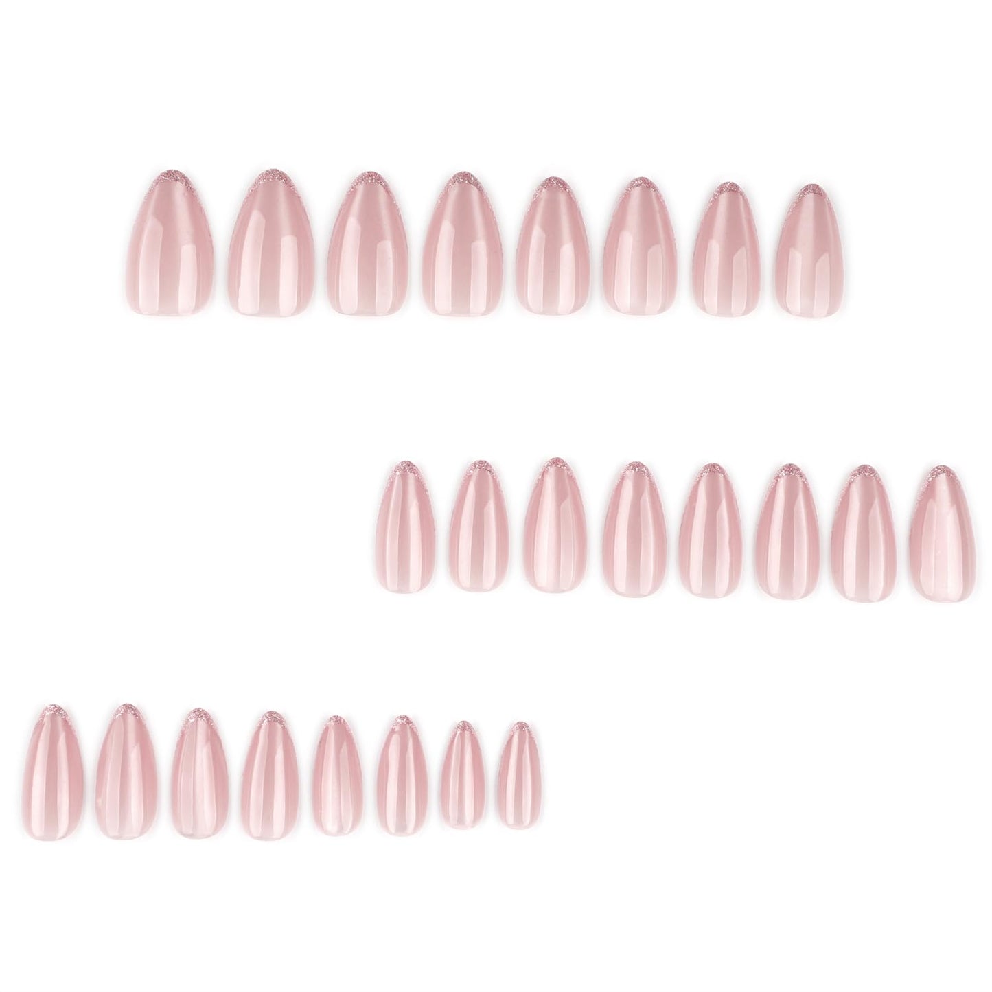 24PCS Soft Gel Press On Nails Almond Nude Pink with Subtle Glitter French Tip, Natural Glossy Glue On Nails, Reusable Fake Nails for Women