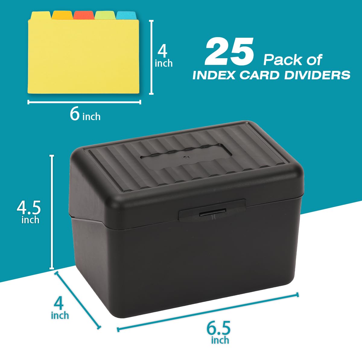 H4D Index Card Holder 4x6 Inches with 25 Plastic Dividers, Black