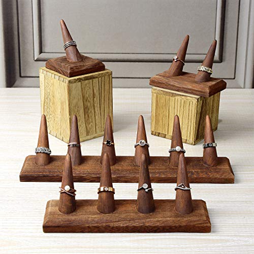 MOOCA 2 Pcs Set Finger Ring Stand Jewelry Display Holder Showcase Display Stands 11 x 2 1/4 x 2 3/4 in, Brown Color - color: Brown, 2 Pcs 6 Ring